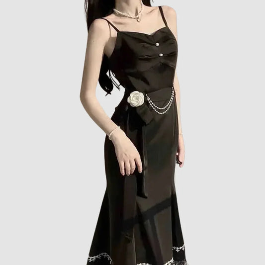 Vestido francés con tirantes - negro