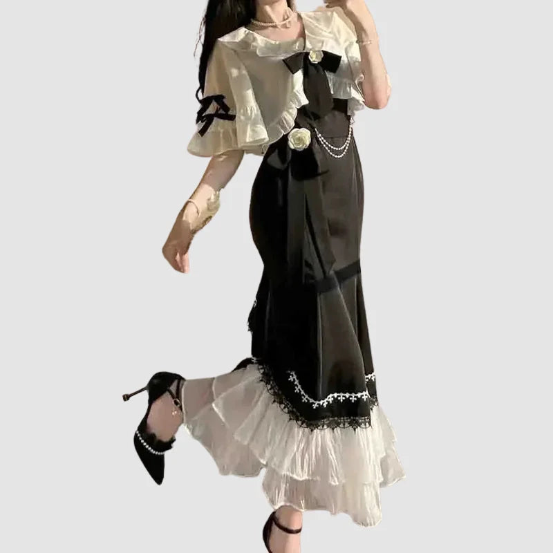 Vestido francés de tirantes - dos piezas negro