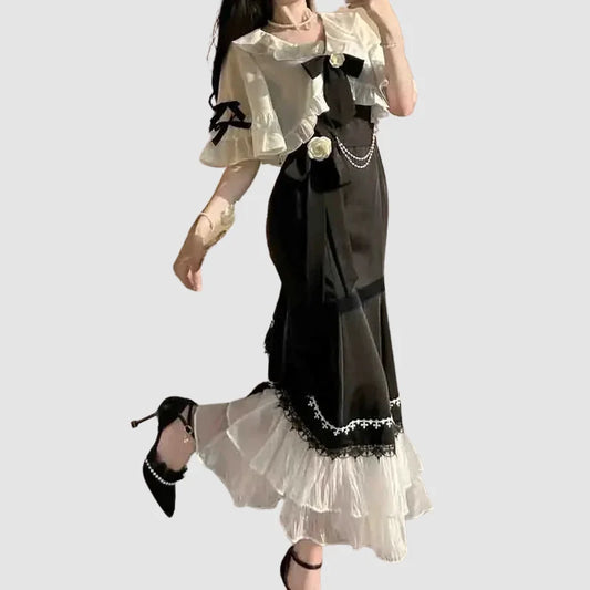 Vestido francés de tirantes - dos piezas negro