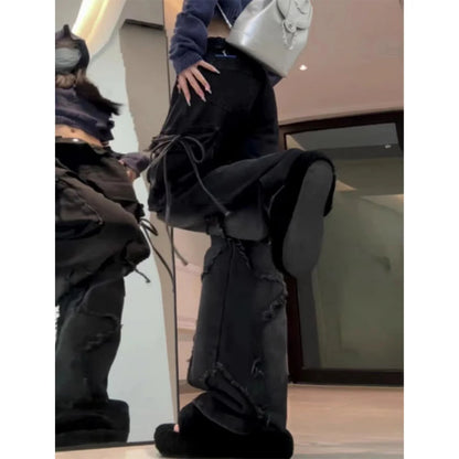 Vaqueros góticos holgados Y2K - negro