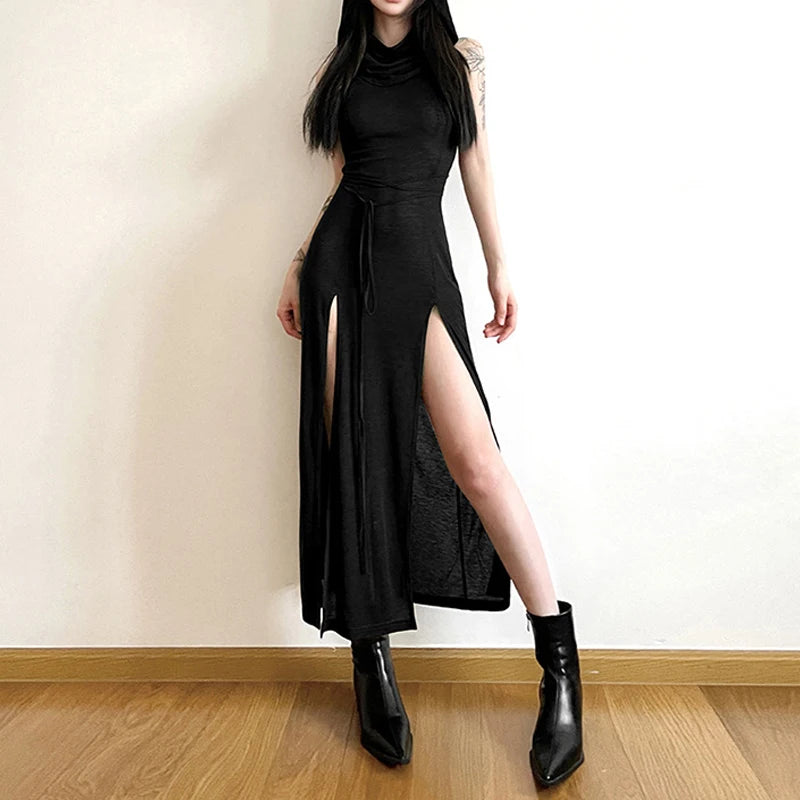 Vestido gótico con capucha - negro