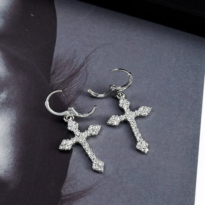 Gothic crystal earrings with a cross motif