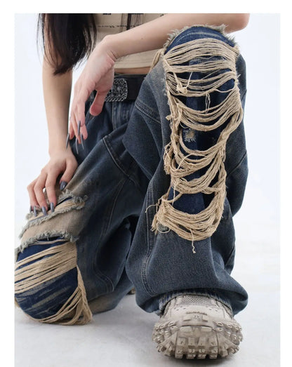 Pantalones rotos y holgados - azul