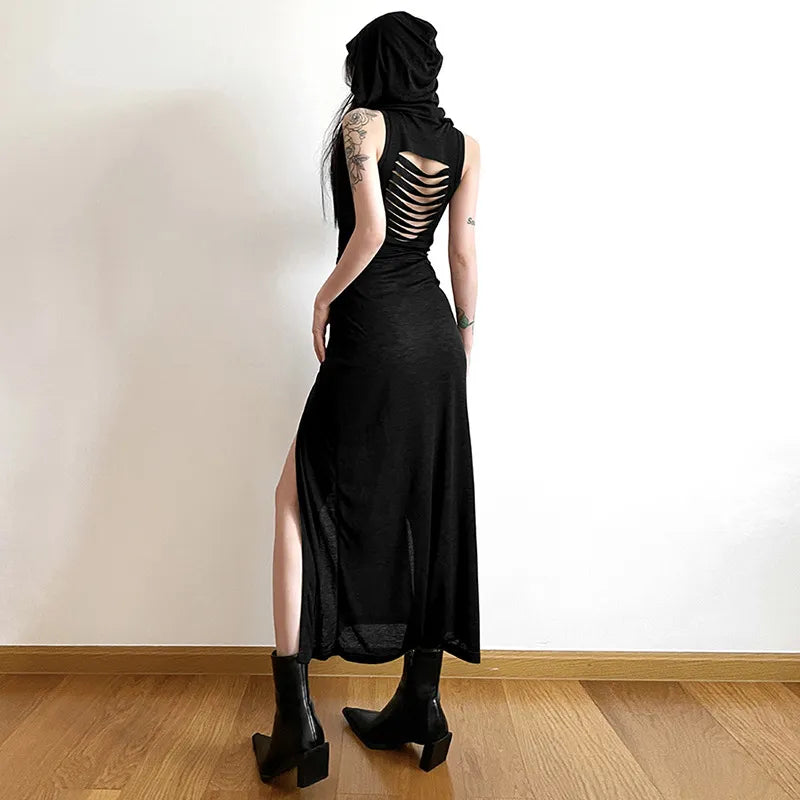 Vestido gótico con capucha - negro