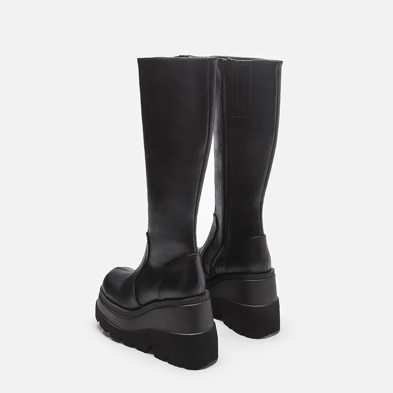 Botas altas de invierno negras con plataforma y cremallera - Con brillos