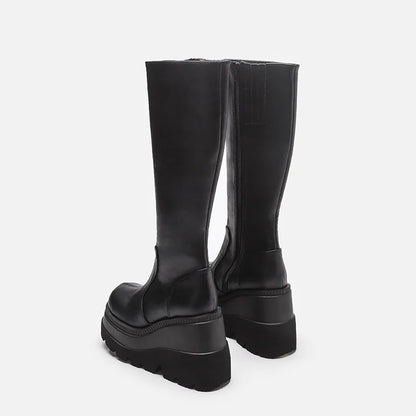 Botas altas de invierno negras con plataforma y cremallera - Con brillos
