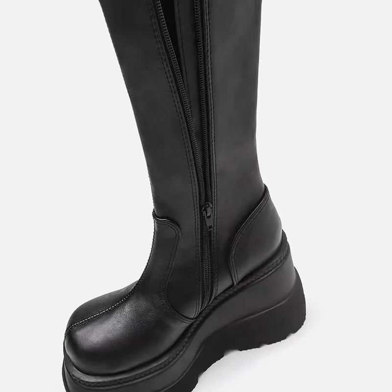 Botas altas de invierno negras con plataforma y cremallera - Con brillos