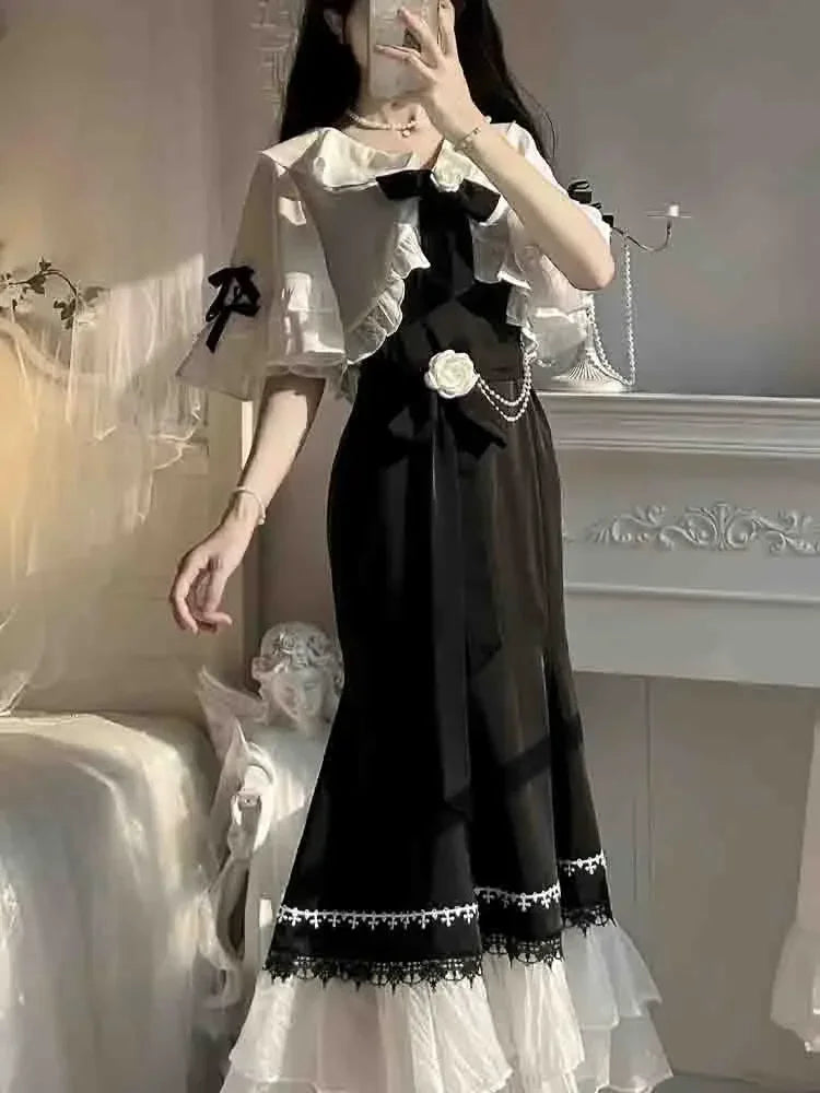 Vestido francés de tirantes - dos piezas negro