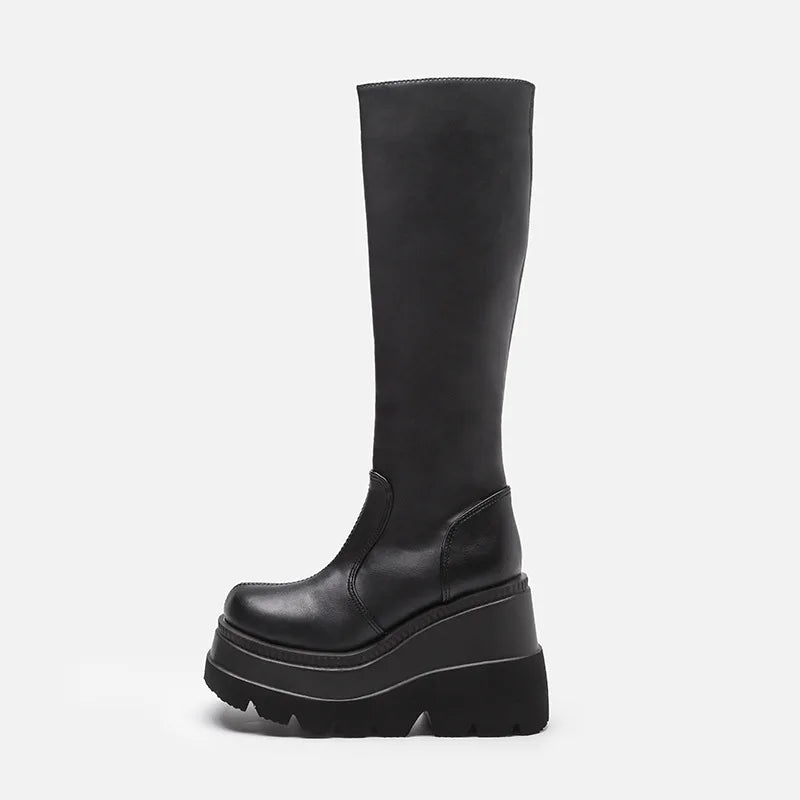 Botas altas de invierno negras con plataforma y cremallera - Con brillos
