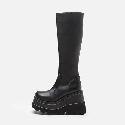 Botas altas de invierno negras con plataforma y cremallera - Con brillos