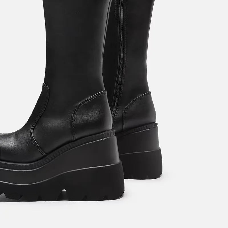 Botas altas de invierno negras con plataforma y cremallera - Con brillos