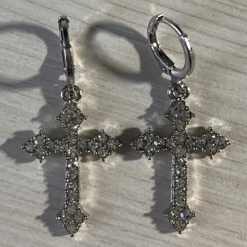 Gothic crystal earrings with a cross motif
