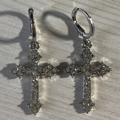 Gothic crystal earrings with a cross motif