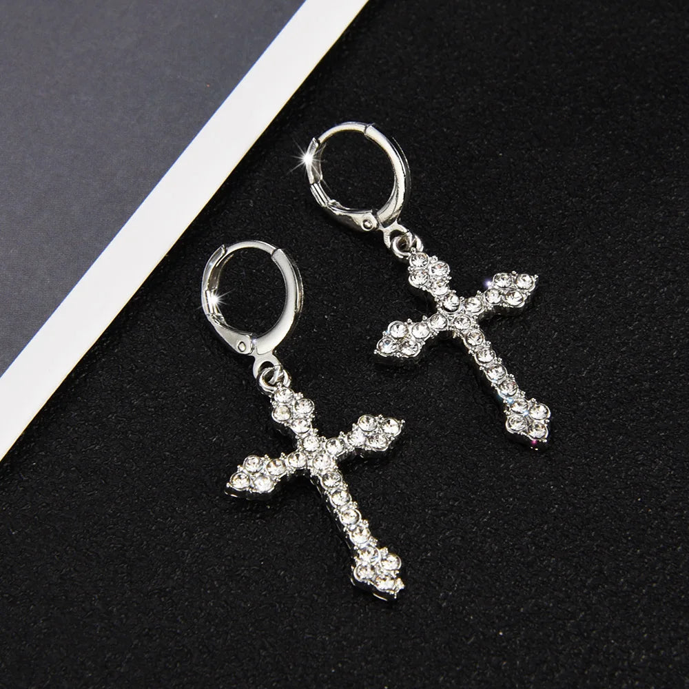 Gothic crystal earrings with a cross motif
